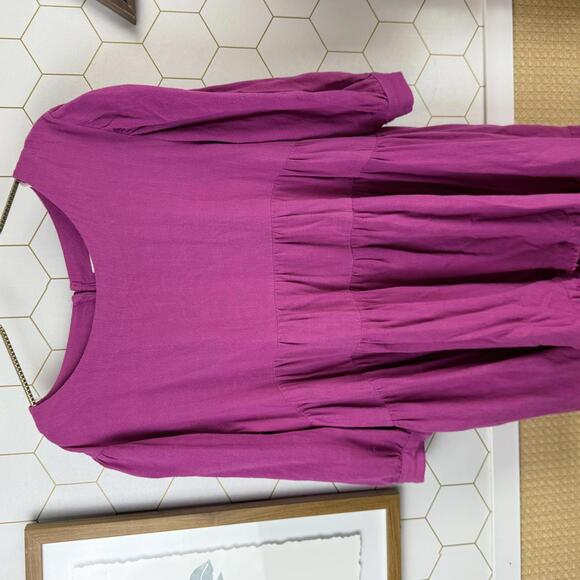 Umgee Magenta Oversized Tiered Babydoll Linen Blend Dress - Size - Small - Picture 7 of 7